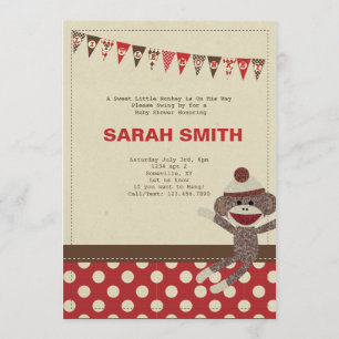 Sock Monkey Baby shower nodigt uit Kaart