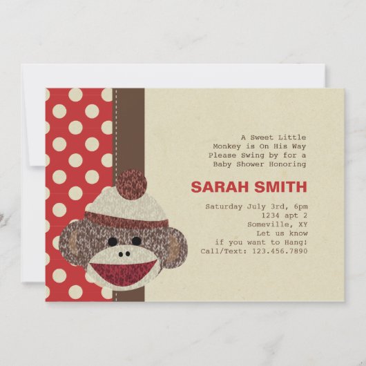 Sock Monkey Baby shower nodigt uit Kaart (Voorkant)