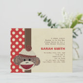 Sock Monkey Baby shower nodigt uit Kaart (Staand voorkant)