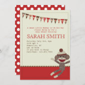 Sock Monkey Baby shower nodigt uit Kaart (Voorkant / Achterkant)