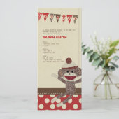 Sock Monkey Baby shower nodigt uit Kaart (Staand voorkant)