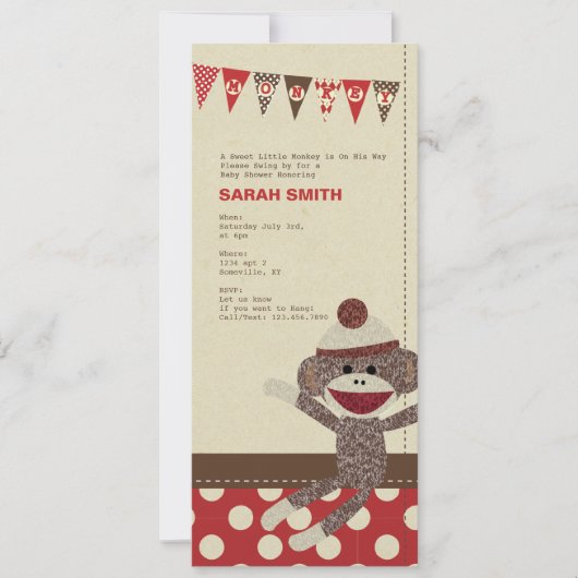 Sock Monkey Baby shower nodigt uit Kaart (Voorkant)