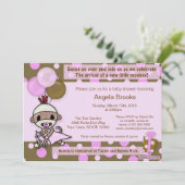 Sock Monkey Baby shower Uitnodiging Schattig PINK (Staand voorkant)
