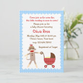 Sock Monkey Baby Shower-uitnodigingen Kaart (Staand voorkant)