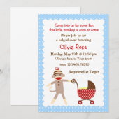 Sock Monkey Baby Shower-uitnodigingen Kaart (Voorkant / Achterkant)