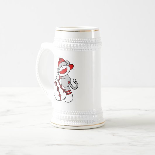 Sock Monkey Baseball T-shirts en cadeautjes Bierpul (Voorkant links)