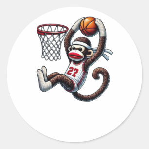 Sock Monkey Basketball Hoop Ronde Sticker