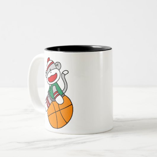 SOCK MONKEY BASKETBALL TWEEKLEURIGE KOFFIEMOK (Voorkant links)