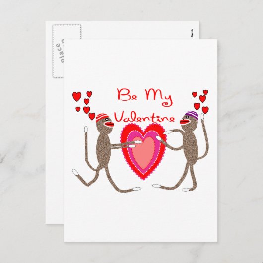 Sock Monkey "Be My Valentijn" Schattigee geschenke Feestdagenkaart (Voorkant / Achterkant)