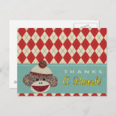 Sock Monkey Bedankt postkaart (Voorkant / Achterkant)