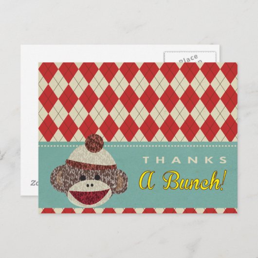 Sock Monkey Bedankt postkaart (Voorkant / Achterkant)
