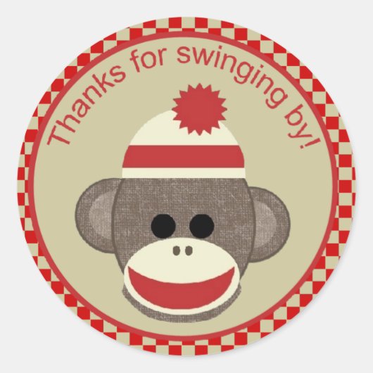 Sock Monkey bedankt voor swingen door sticker rood (Voorkant)
