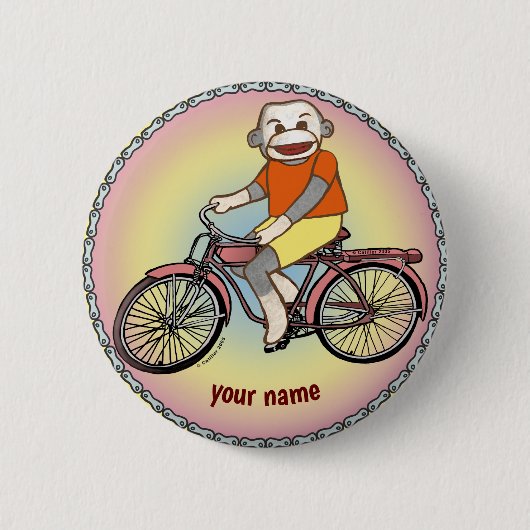 Sock Monkey Bicycle Ronde Button 5,7 Cm (Voorkant)