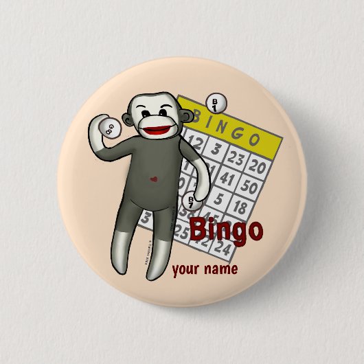 Sock Monkey Bingo Ronde Button 5,7 Cm (Voorkant)