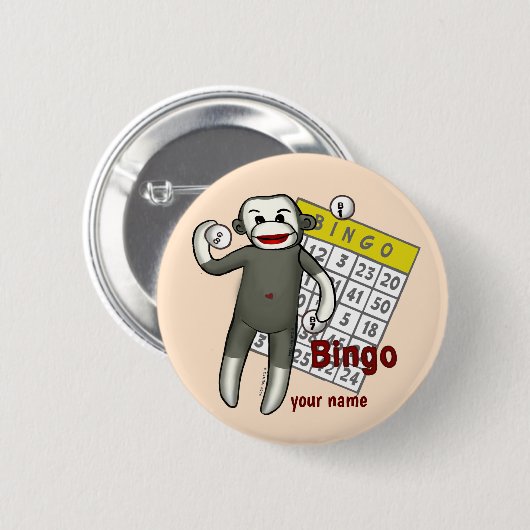 Sock Monkey Bingo Ronde Button 5,7 Cm (Voorkant /achterkant)