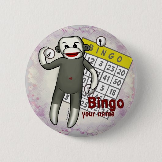 Sock Monkey Bingo Ronde Button 5,7 Cm (Voorkant)