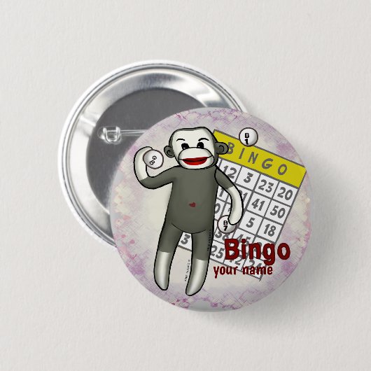 Sock Monkey Bingo Ronde Button 5,7 Cm (Voorkant /achterkant)