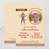 Sock Monkey Birthday Foto Uitnodiging (Voorkant / Achterkant)