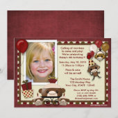 Sock Monkey Birthday Invitation SCHATTIG (foto) Kaart (Voorkant / Achterkant)