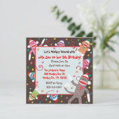 Sock Monkey Birthday Party Invitation Card Kaart (Staand voorkant)