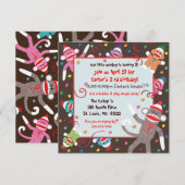 Sock Monkey Birthday Party Invitation Card Kaart (Voorkant / Achterkant)