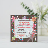 Sock Monkey Birthday Party Invitation Card Kaart (Staand voorkant)