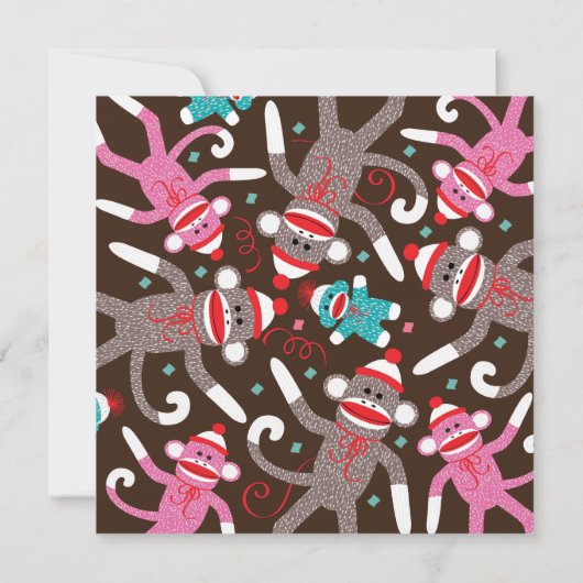 Sock Monkey Birthday Party Invitation Card Kaart (Achterkant)