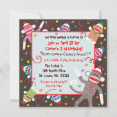 Sock Monkey Birthday Party Invitation Card Kaart (Voorkant)