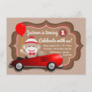Sock Monkey Birthday Party Invitation Kaart