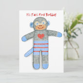Sock Monkey Birthday Party Invitation Kaart (Staand voorkant)