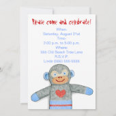 Sock Monkey Birthday Party Invitation Kaart (Achterkant)