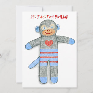 Sock Monkey Birthday Party Invitation Kaart