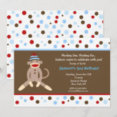 Sock Monkey Birthday Party Invitations Boy Kinder Kaart (Voorkant / Achterkant)