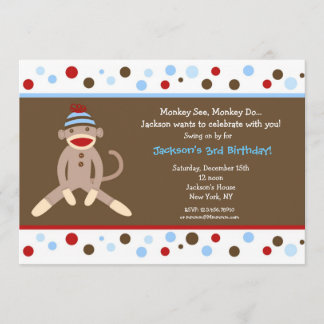 Sock Monkey Birthday Party Invitations Boy Kinder Kaart
