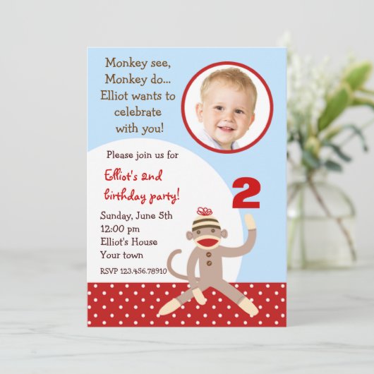 Sock Monkey Birthday Party Kaart (Staand voorkant)