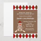 Sock Monkey Birthday Party Kaart (Voorkant / Achterkant)