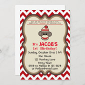 Sock Monkey Birthday Party uitnodiging - aanpassen (Voorkant / Achterkant)