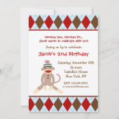 Sock Monkey Birthday Party-uitnodigingen Kaart (Voorkant)