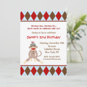 Sock Monkey Birthday Party-uitnodigingen Kaart (Staand voorkant)