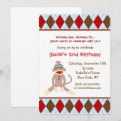 Sock Monkey Birthday Party-uitnodigingen Kaart (Voorkant / Achterkant)