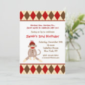Sock Monkey Birthday Party-uitnodigingen Kaart (Staand voorkant)