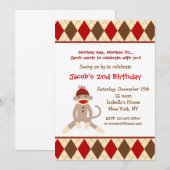 Sock Monkey Birthday Party-uitnodigingen Kaart (Voorkant / Achterkant)