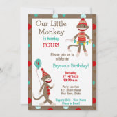 Sock Monkey Birthday Uitnodiging (Voorkant)