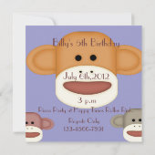 Sock Monkey Birthday Uitnodiging (Achterkant)