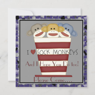 Sock Monkey Birthday Uitnodiging