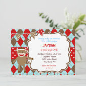 Sock Monkey Birthday-uitnodigingen Kaart (Staand voorkant)