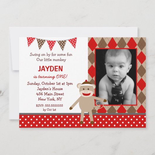 Sock Monkey Birthday-uitnodigingen Kaart (Voorkant)