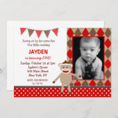 Sock Monkey Birthday-uitnodigingen Kaart (Voorkant / Achterkant)