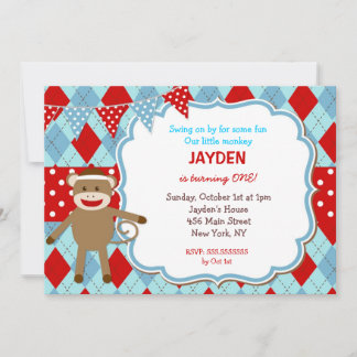 Sock Monkey Birthday-uitnodigingen Kaart