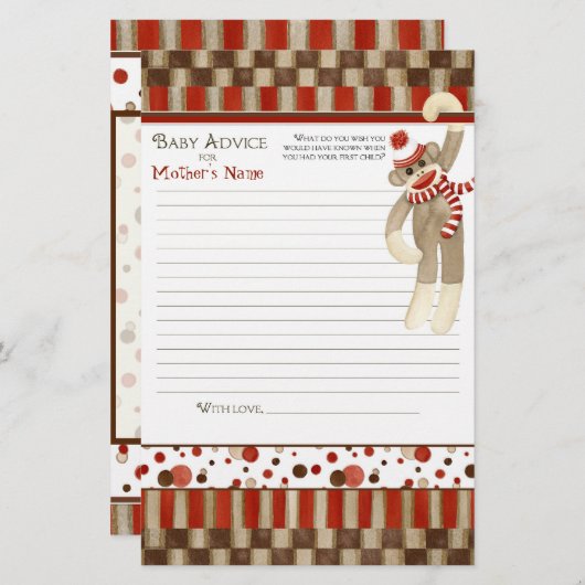 Sock Monkey, Boy Baby shower Advice (Voorkant / Achterkant)